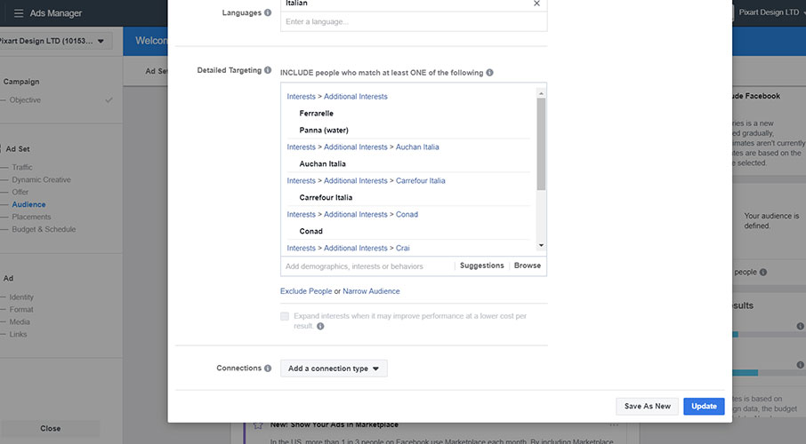 Pubblico personalizzato facebook